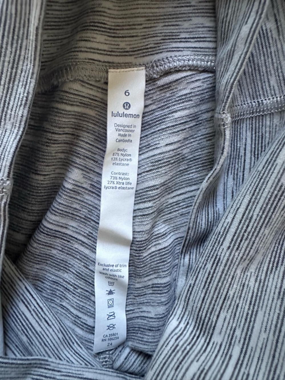 Lululemon High Rise Space Dye Crop Leggings Gray White Mesh Panel Size 6 - Picture 10 of 14